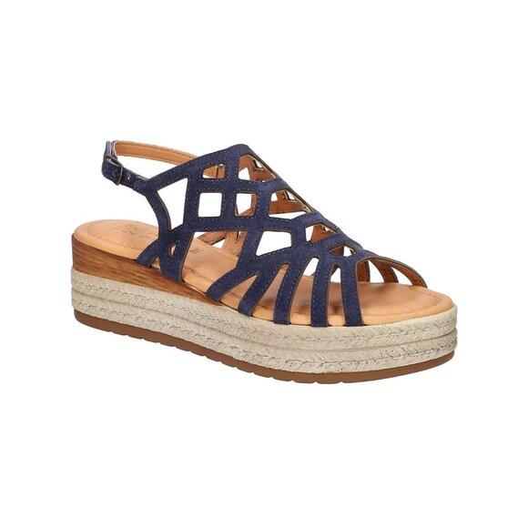 BELLA VITA Zip-Italy Navy Suede Leather Wedge Sandals Size 7.5M - Picture 1 of 7